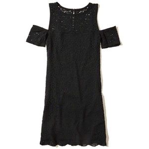 NEW black lace cold shoulder dress